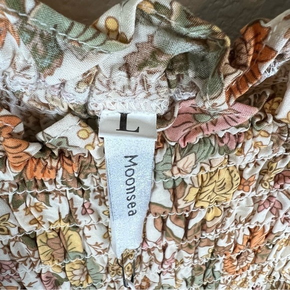 Moonsea Floral Smocked Puff Sleeve Midi Dress Size L - Picture 7 of 9